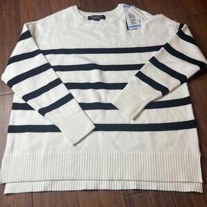 French Connection Women's Striped Tunic Sweater SZ Large Ivory Ground $88
